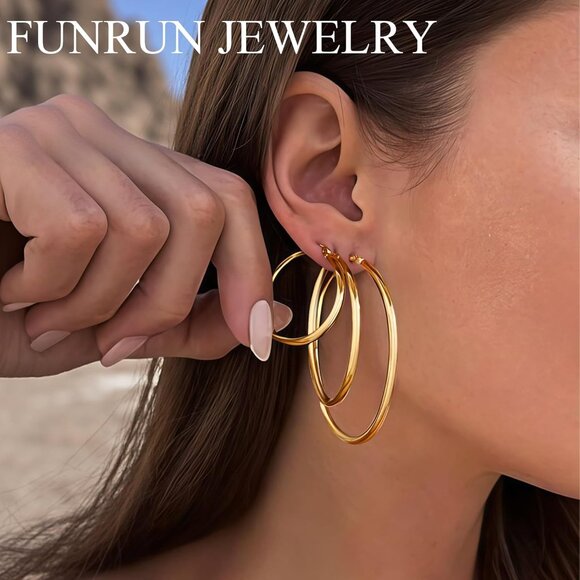 14K Gold Hoop 5 Pairs Women-Medium Big Stack 10/14/20/30/40mm Earrings Jewelry - Picture 3 of 6